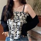 Leaf Print Camisole Top Black & White - One Size