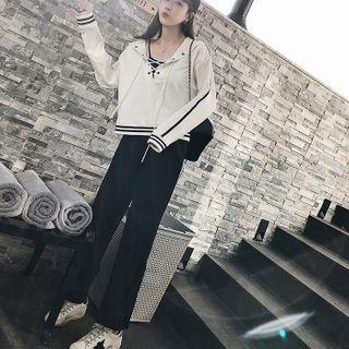 Set: Lace Up Hoodie + Wide-leg Pants