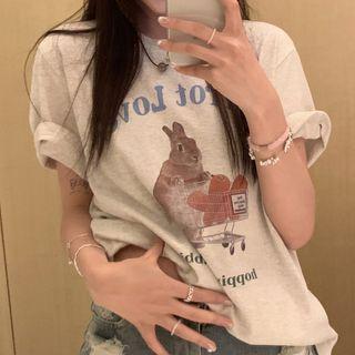 Short-sleeve Print T-shirt Light Gray - One Size