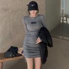 Long-sleeve Lettering Drawstring Mini Bodycon Dress