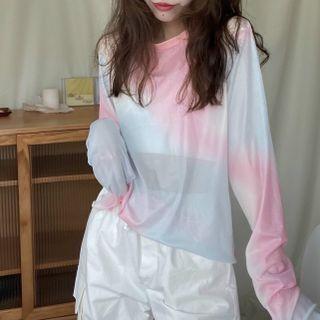 Long-sleeve Mesh T-shirt / Cropped Camisole Top