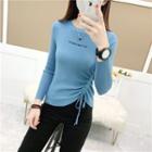 Long-sleeve Lettering Drawstring Knit Top