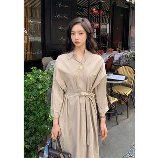 Open-placket Long Dress & Sash