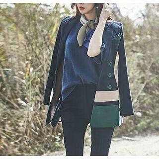 Set: Color Block Double-breasted Blazer + Straight Leg Dress Pants