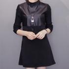 Faux-leather Panel A-line Dress