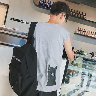 Sleeveless Fishbone Print T-shirt