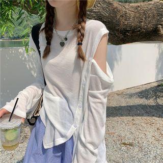 Long Sleeve Cold Shoulder Sheer Top