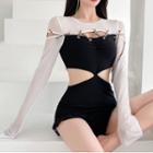 Long-sleeve Two-tone Cutout Swimsuit