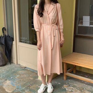 3/4-sleeve Midi Shirtdress Pink - One Size