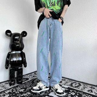 Mid Rise Printed Wide Leg Jeans
