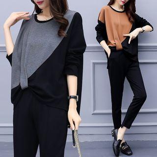 Set: Color Block Sweater + Crop Pants