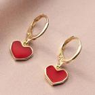 Heart Sterling Silver Earring 1 Pair - S925 Silver - Gold & Red - One Size