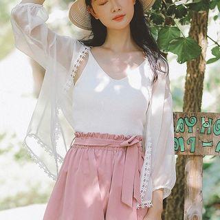 3/4-sleeve Floral Trim Chiffon Light Jacket