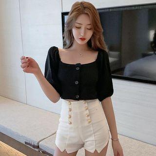 Elbow-sleeve Off-shoulder Crop Top / High-waist Shorts