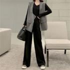 V-neck Asymmetric Vest / V-neck Long-sleeve T-shirt / Paneled Wide Leg Pants