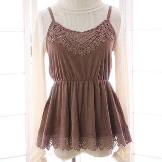 Set: High Neck Sweater + Lace Trim Strappy Top