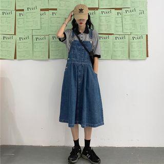 A-line Midi Denim Dungaree Dress