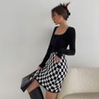 Checkerboard High-waist Mini Skirt