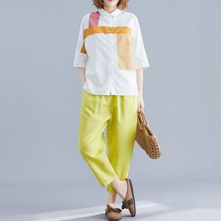 Set: Long-sleeve Color Block Shirt + Harem Pants