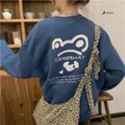 Long-sleeve Bear Print Sweatshirt Blue - One Size