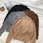 Plain Double-breasted V-neck Long-sleeve Cardigan