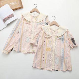 Short-sleeve Sailor Collar Floral Blouse (various Designs)