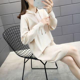 Plain Knit Shift Hoodie Dress