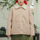 Fleece-collar Wool Blend Jacket