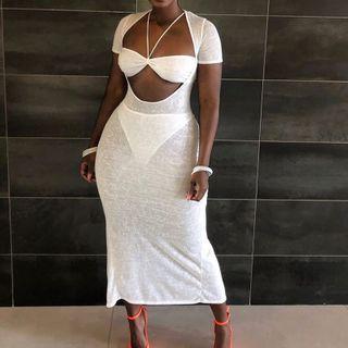 Short-sleeve Sheer Cutout Dress