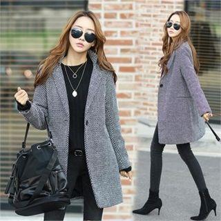 Single-button Patterned Coat Black - One Size