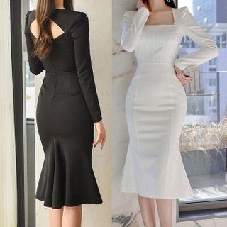 Long-sleeve Cutout Midi Mermaid Dress