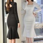Long-sleeve Cutout Midi Mermaid Dress