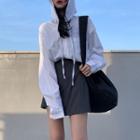 Pocket-front Hooded Long-sleeve Shirt / Asymmetric Skirt