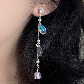 Flower Drop Earring 2723a - 1 Pair - Silver Needle - Gold - One Size