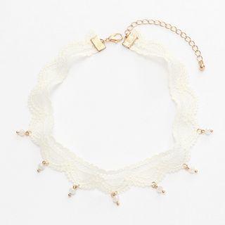 Lace Beaded Choker White - One Size
