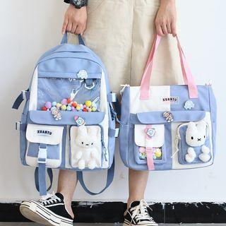 Set: Pvc Panel Crossbody Bag + Lettering Backpack