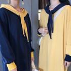 Color-block Long-sleeve Loose-fit Hooded Dress
