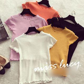 Frill Trim Ribbed Short-sleeve T-shirt