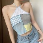 Halter-neck Paneled Crop Top