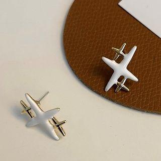 Star Alloy Earring 1 Pair - S925 Silver Pin Stud Earrings - White & Silver - One Size