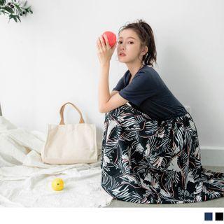 Printed Panel Short Sleeve Chiffon Dress