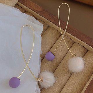 Pom Pom Threader Earrings 1 Pair - Purple & Almond - One Size