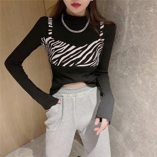 Mock Two-piece Zebra Print T-shirt