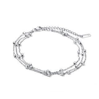 Fashion Simple Geometric Round Bead 316l Stainless Steel Multi-layer Anklet Silver - One Size