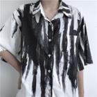 Two-tone Short Sleeve Blouse As Shown In Figure - One Size