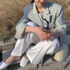 Plain Blouse / Single-breasted Blazer / Wide-leg Pants