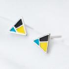 925 Sterling Silver Color Panel Triangle Earring
