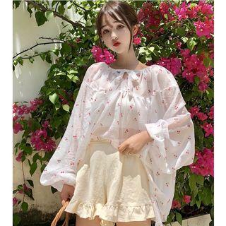 Floral Blouse Blue Cherry - White - One Size