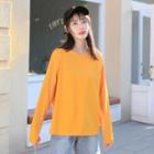 Plain Long-sleeve T-shirt Yellow - One Size