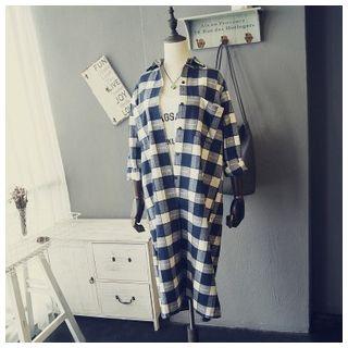 Gingham Long-sleeve Shirtdress